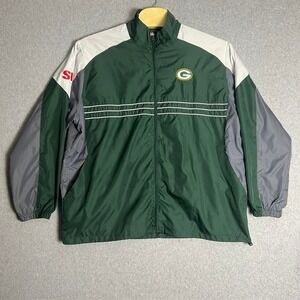 Reebok Men's NFL Green Bay Packers Windbreaker Jacket‎ Full Zip SI Logo Size XXL